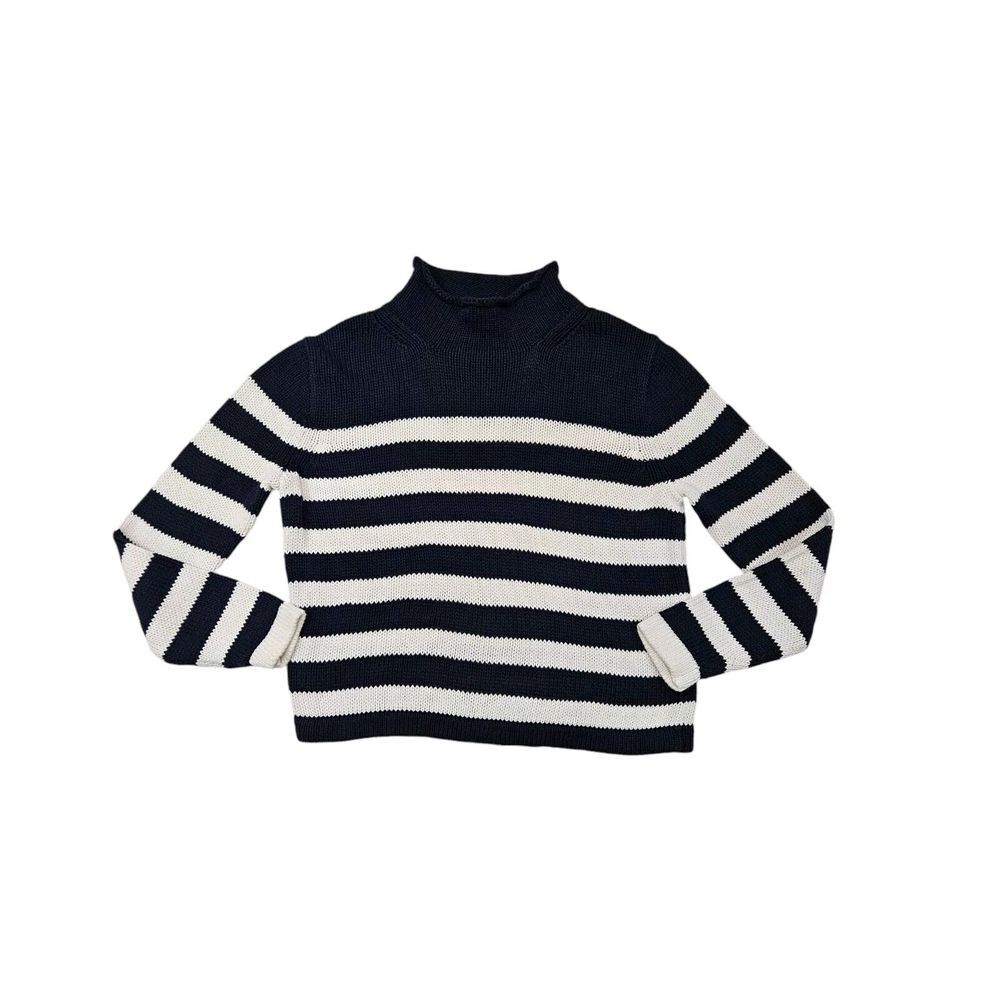 J. Crew Always Small Blue White Nautical Stripe Cable Knit Rollneck Sweater